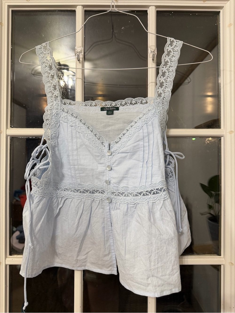 wild fable Light Blue Lace-Trim Button Front Camisole